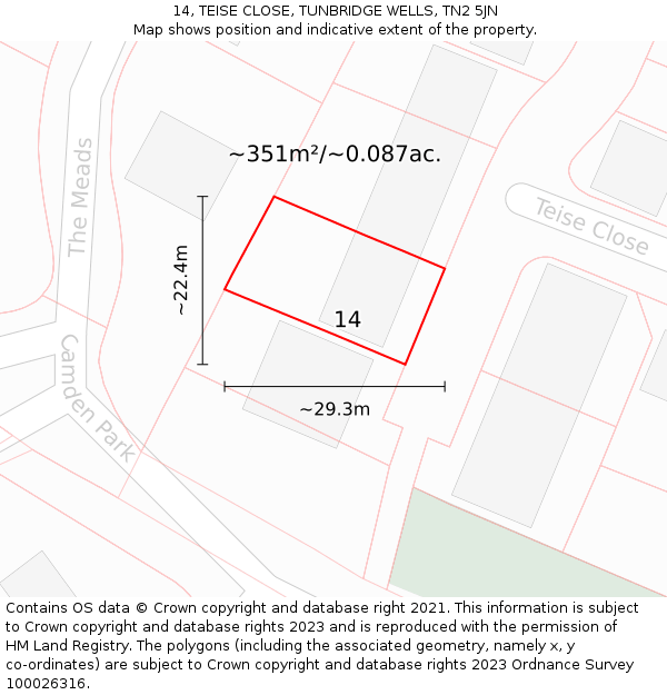 14, TEISE CLOSE, TUNBRIDGE WELLS, TN2 5JN: Plot and title map