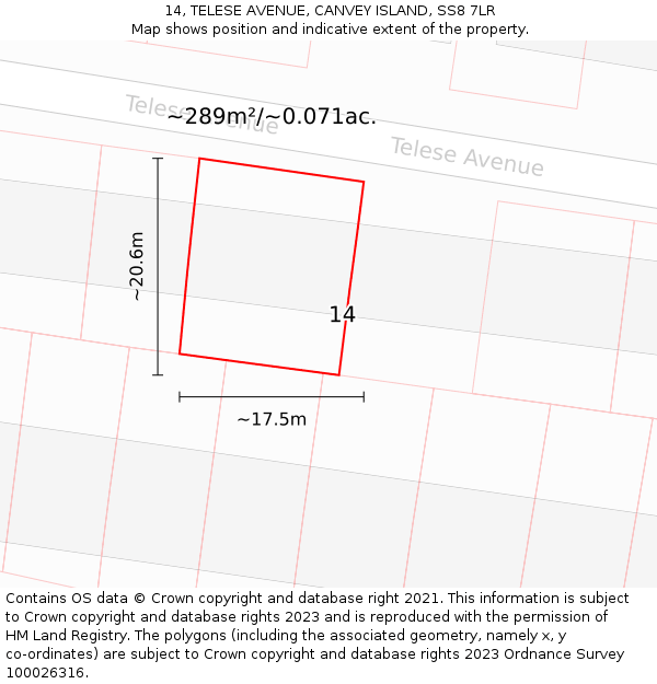 14, TELESE AVENUE, CANVEY ISLAND, SS8 7LR: Plot and title map