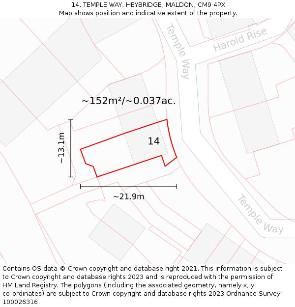 14, TEMPLE WAY, HEYBRIDGE, MALDON, CM9 4PX: Plot and title map
