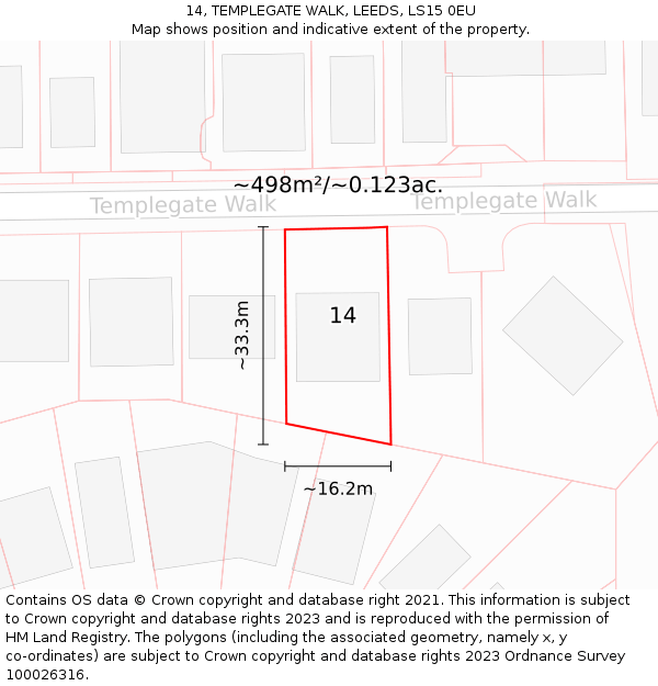 14, TEMPLEGATE WALK, LEEDS, LS15 0EU: Plot and title map