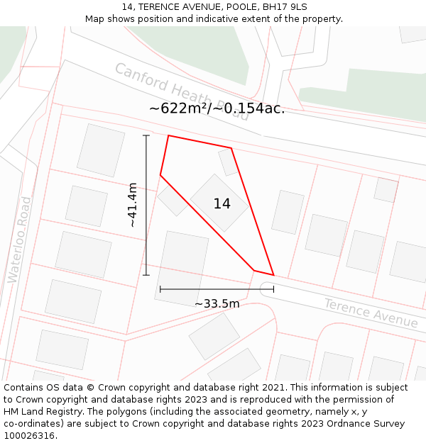 14, TERENCE AVENUE, POOLE, BH17 9LS: Plot and title map