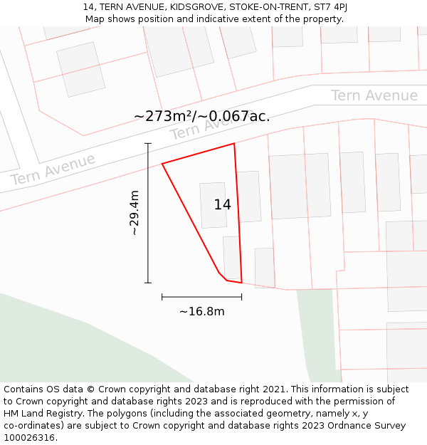 14, TERN AVENUE, KIDSGROVE, STOKE-ON-TRENT, ST7 4PJ: Plot and title map