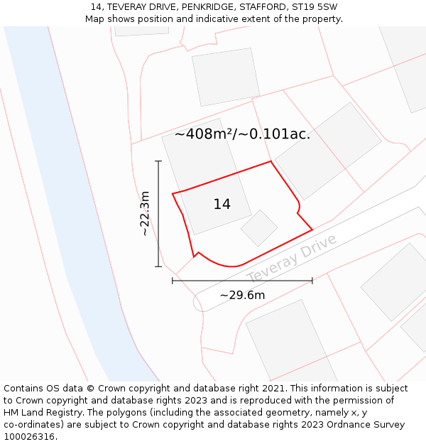 14, TEVERAY DRIVE, PENKRIDGE, STAFFORD, ST19 5SW: Plot and title map