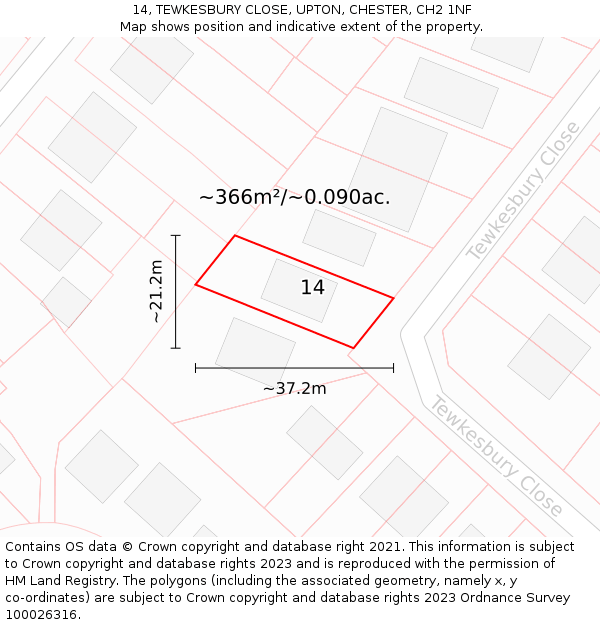 14, TEWKESBURY CLOSE, UPTON, CHESTER, CH2 1NF: Plot and title map