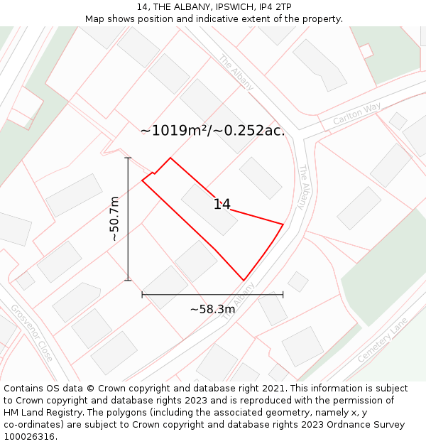 14, THE ALBANY, IPSWICH, IP4 2TP: Plot and title map