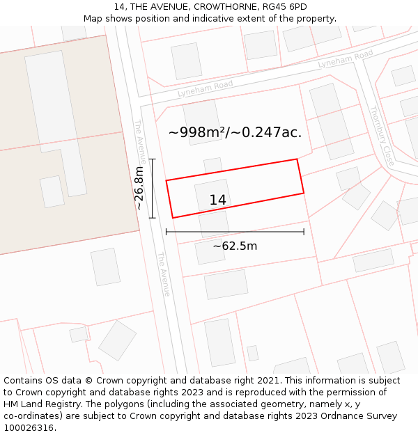 14, THE AVENUE, CROWTHORNE, RG45 6PD: Plot and title map
