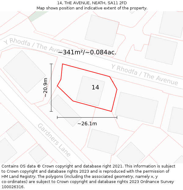14, THE AVENUE, NEATH, SA11 2FD: Plot and title map