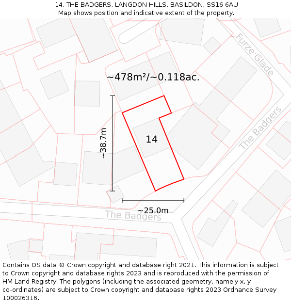 14, THE BADGERS, LANGDON HILLS, BASILDON, SS16 6AU: Plot and title map