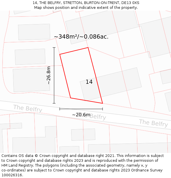14, THE BELFRY, STRETTON, BURTON-ON-TRENT, DE13 0XS: Plot and title map