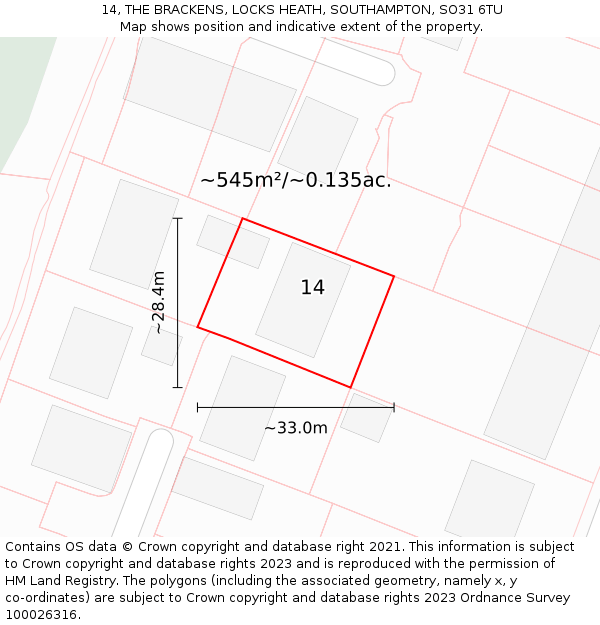 14, THE BRACKENS, LOCKS HEATH, SOUTHAMPTON, SO31 6TU: Plot and title map