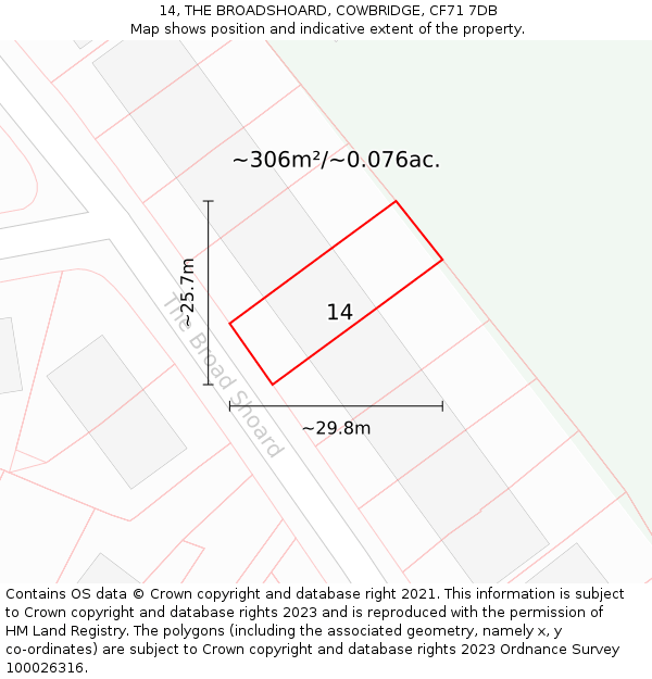 14, THE BROADSHOARD, COWBRIDGE, CF71 7DB: Plot and title map