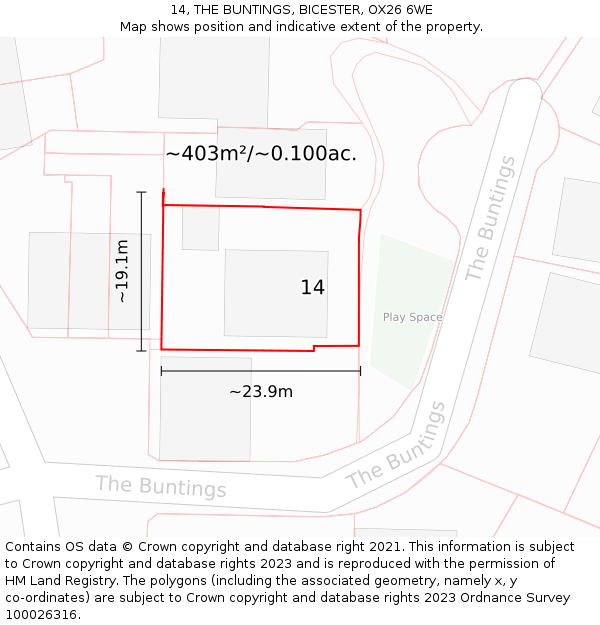 14, THE BUNTINGS, BICESTER, OX26 6WE: Plot and title map