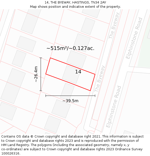 14, THE BYEWAY, HASTINGS, TN34 2AY: Plot and title map
