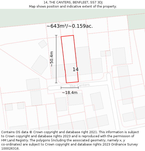 14, THE CANTERS, BENFLEET, SS7 3DJ: Plot and title map