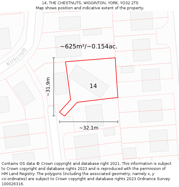 14, THE CHESTNUTS, WIGGINTON, YORK, YO32 2TS: Plot and title map