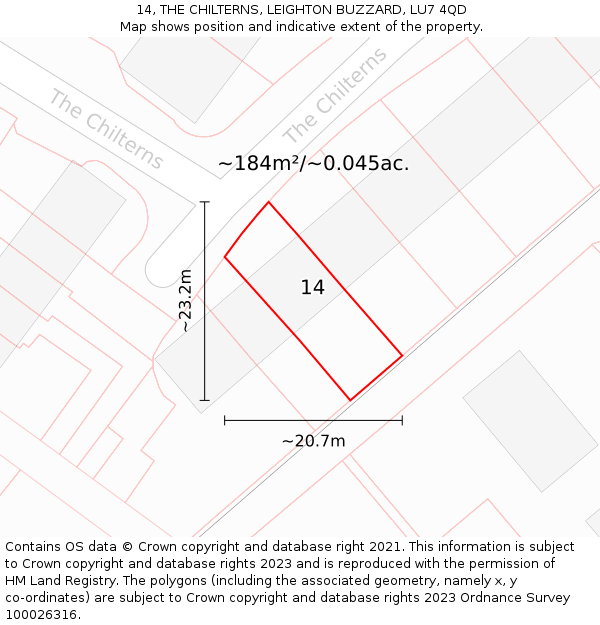 14, THE CHILTERNS, LEIGHTON BUZZARD, LU7 4QD: Plot and title map