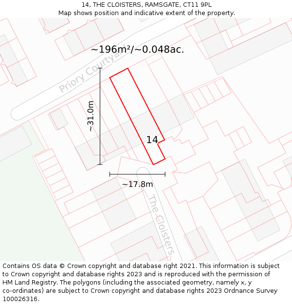 14, THE CLOISTERS, RAMSGATE, CT11 9PL: Plot and title map