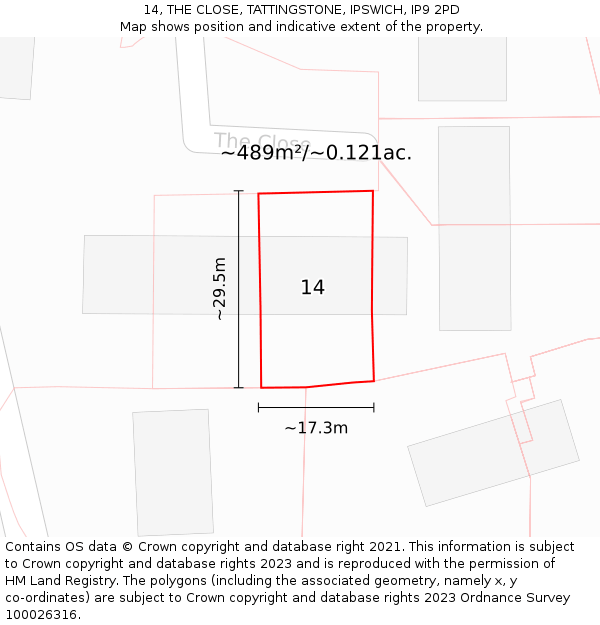 14, THE CLOSE, TATTINGSTONE, IPSWICH, IP9 2PD: Plot and title map