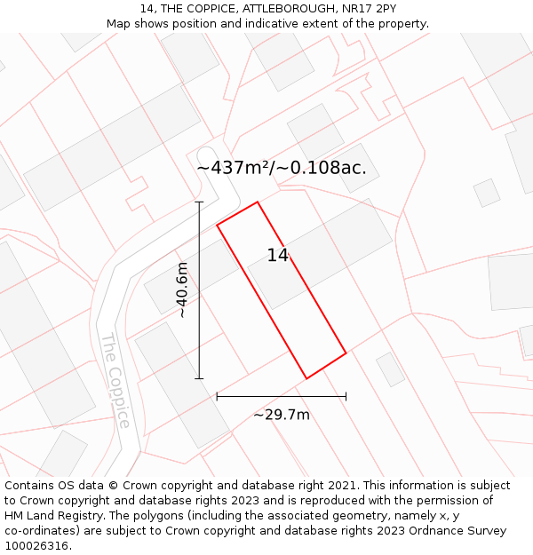 14, THE COPPICE, ATTLEBOROUGH, NR17 2PY: Plot and title map