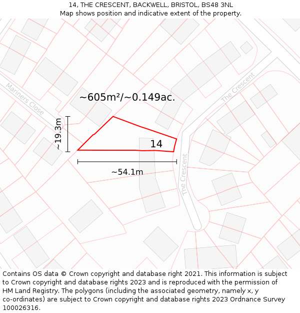 14, THE CRESCENT, BACKWELL, BRISTOL, BS48 3NL: Plot and title map