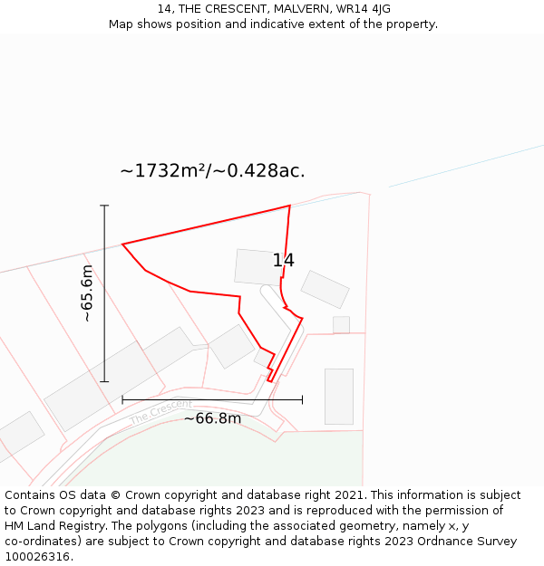 14, THE CRESCENT, MALVERN, WR14 4JG: Plot and title map