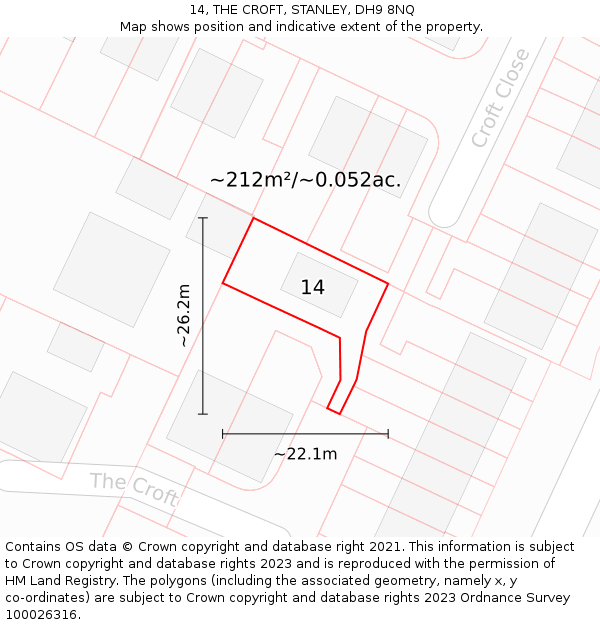14, THE CROFT, STANLEY, DH9 8NQ: Plot and title map