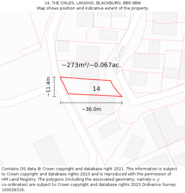 14, THE DALES, LANGHO, BLACKBURN, BB6 8BW: Plot and title map