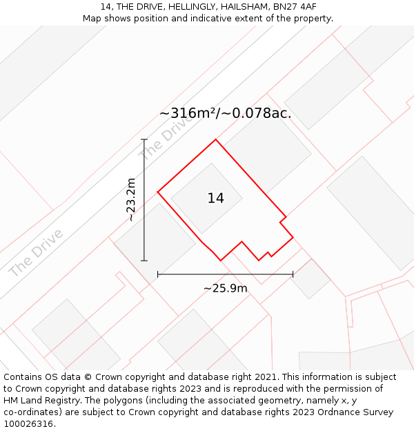 14, THE DRIVE, HELLINGLY, HAILSHAM, BN27 4AF: Plot and title map