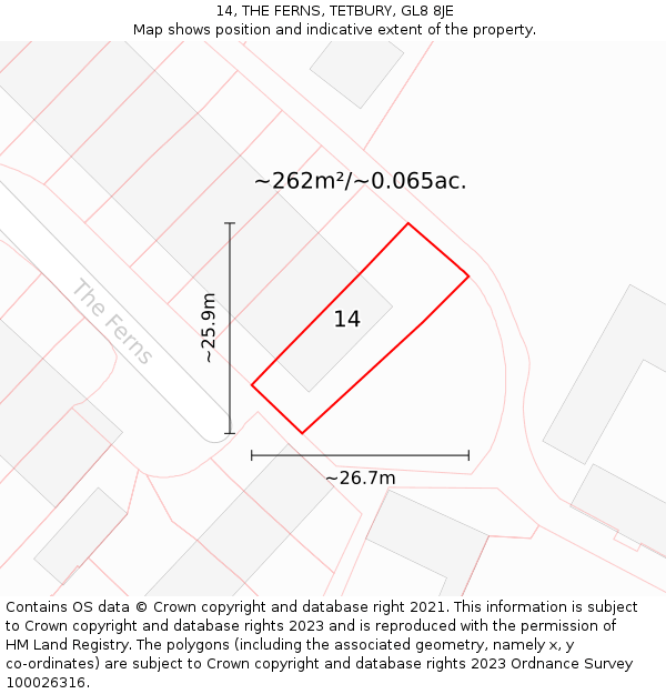 14, THE FERNS, TETBURY, GL8 8JE: Plot and title map