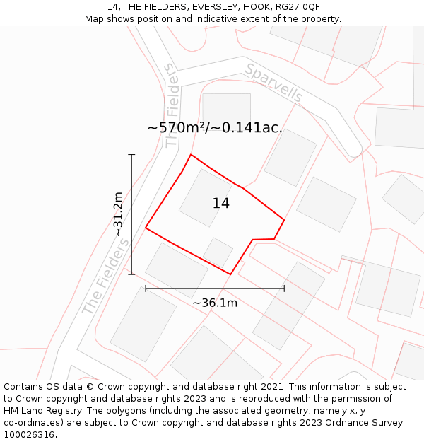14, THE FIELDERS, EVERSLEY, HOOK, RG27 0QF: Plot and title map