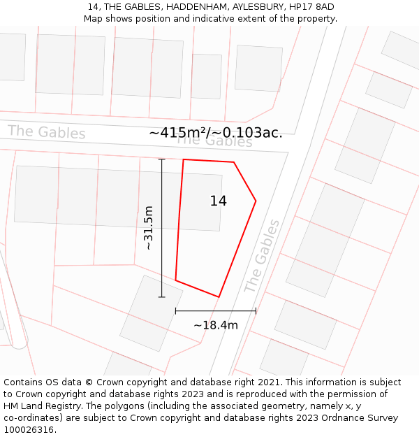 14, THE GABLES, HADDENHAM, AYLESBURY, HP17 8AD: Plot and title map