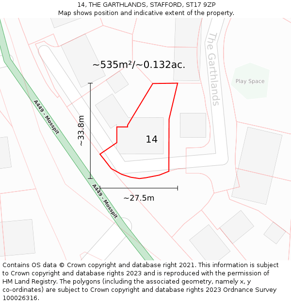 14, THE GARTHLANDS, STAFFORD, ST17 9ZP: Plot and title map