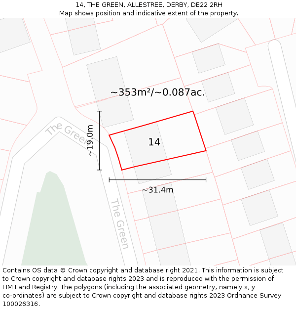 14, THE GREEN, ALLESTREE, DERBY, DE22 2RH: Plot and title map
