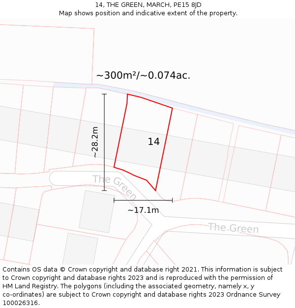 14, THE GREEN, MARCH, PE15 8JD: Plot and title map