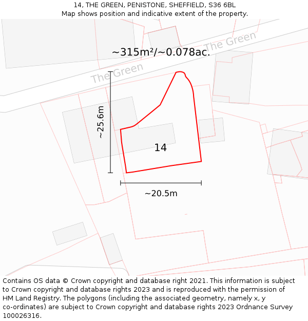 14, THE GREEN, PENISTONE, SHEFFIELD, S36 6BL: Plot and title map