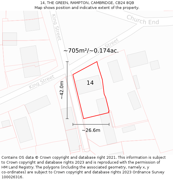 14, THE GREEN, RAMPTON, CAMBRIDGE, CB24 8QB: Plot and title map