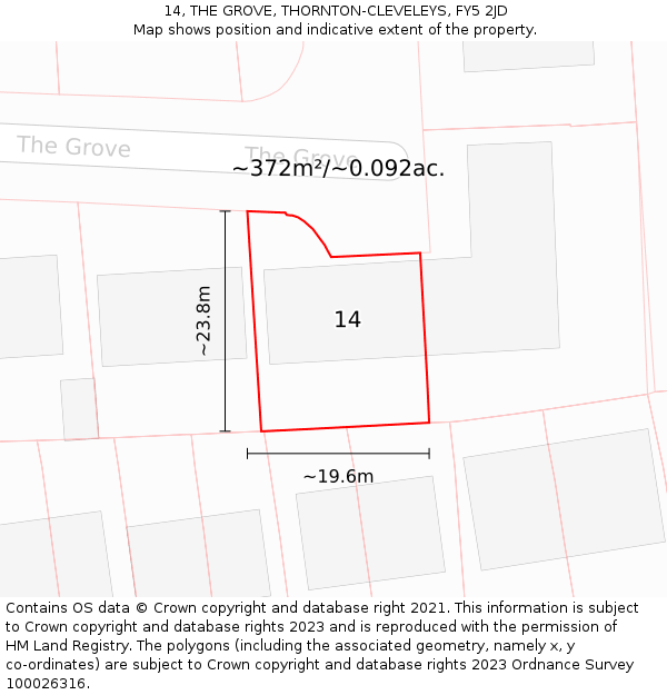 14, THE GROVE, THORNTON-CLEVELEYS, FY5 2JD: Plot and title map
