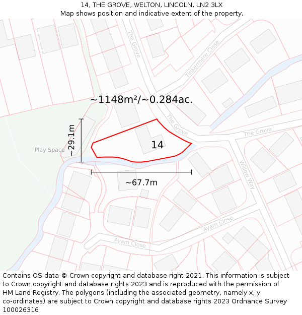 14, THE GROVE, WELTON, LINCOLN, LN2 3LX: Plot and title map