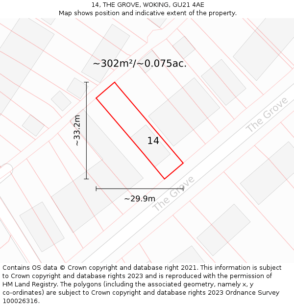 14, THE GROVE, WOKING, GU21 4AE: Plot and title map