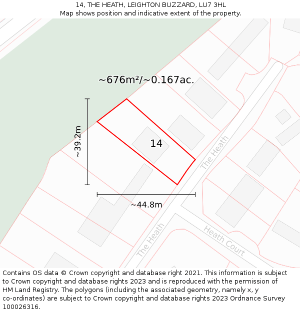 14, THE HEATH, LEIGHTON BUZZARD, LU7 3HL: Plot and title map
