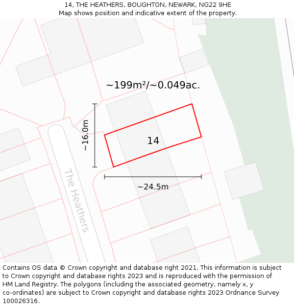14, THE HEATHERS, BOUGHTON, NEWARK, NG22 9HE: Plot and title map