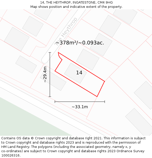 14, THE HEYTHROP, INGATESTONE, CM4 9HG: Plot and title map
