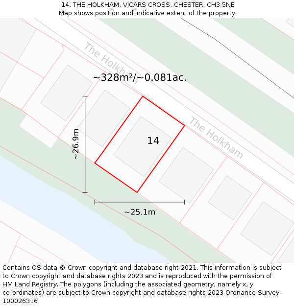 14, THE HOLKHAM, VICARS CROSS, CHESTER, CH3 5NE: Plot and title map
