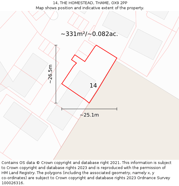 14, THE HOMESTEAD, THAME, OX9 2PP: Plot and title map