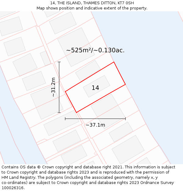 14, THE ISLAND, THAMES DITTON, KT7 0SH: Plot and title map
