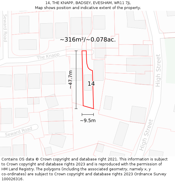 14, THE KNAPP, BADSEY, EVESHAM, WR11 7JL: Plot and title map