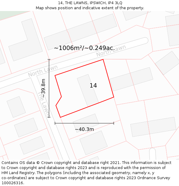 14, THE LAWNS, IPSWICH, IP4 3LQ: Plot and title map