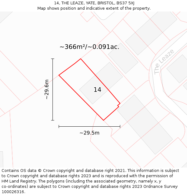14, THE LEAZE, YATE, BRISTOL, BS37 5XJ: Plot and title map