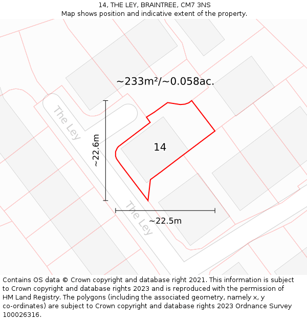 14, THE LEY, BRAINTREE, CM7 3NS: Plot and title map