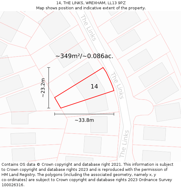 14, THE LINKS, WREXHAM, LL13 9PZ: Plot and title map